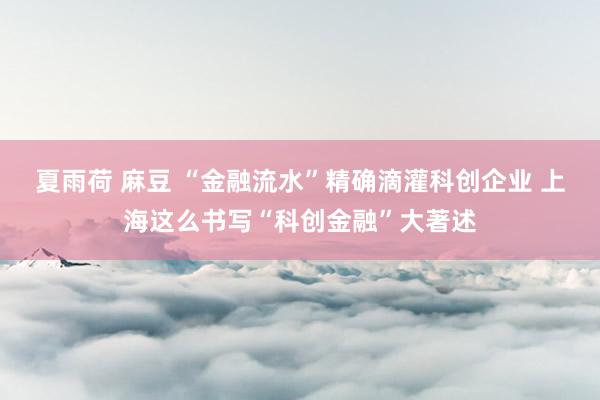 夏雨荷 麻豆 “金融流水”精确滴灌科创企业 上海这么书写“科创金融”大著述