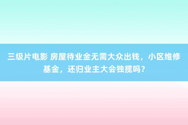 三级片电影 房屋待业金无需大众出钱，小区维修基金，还归业主大会独揽吗？