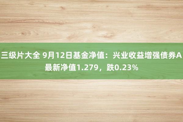 三级片大全 9月12日基金净值：兴业收益增强债券A最新净值1.279，跌0.23%