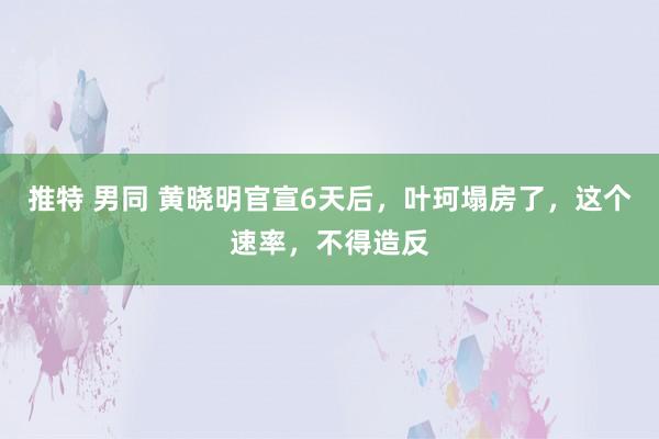 推特 男同 黄晓明官宣6天后，叶珂塌房了，这个速率，不得造反