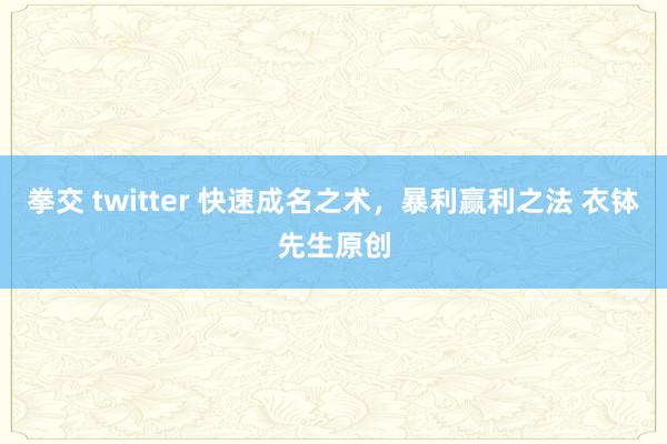 拳交 twitter 快速成名之术，暴利赢利之法 衣钵先生原创