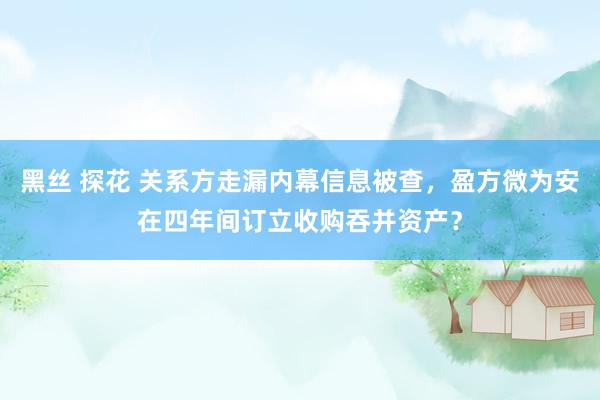 黑丝 探花 关系方走漏内幕信息被查，盈方微为安在四年间订立收购吞并资产？