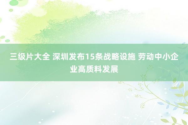 三级片大全 深圳发布15条战略设施 劳动中小企业高质料发展